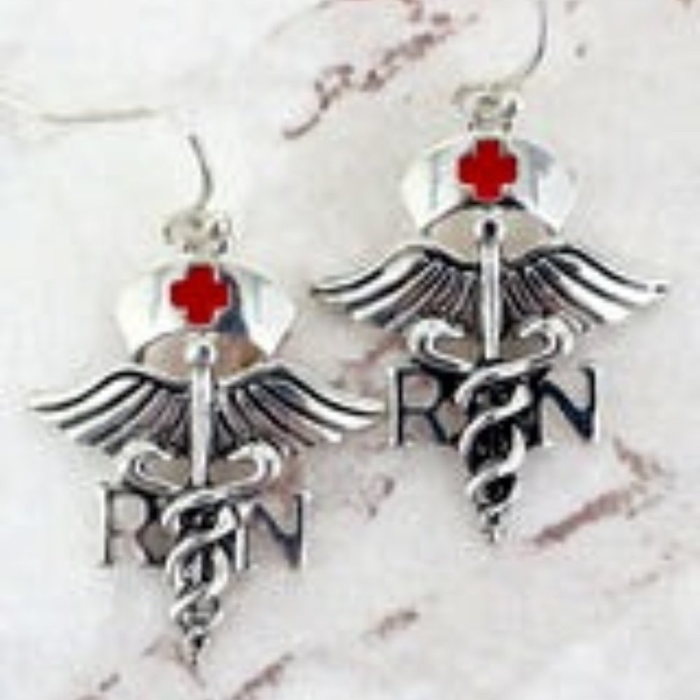 NWT WOMANS Registered Nurse Earrings Silvertone